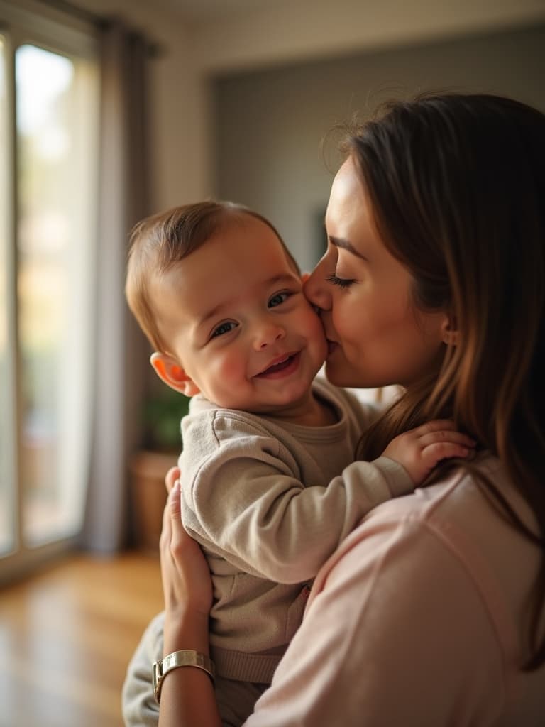 Mom kissing baby